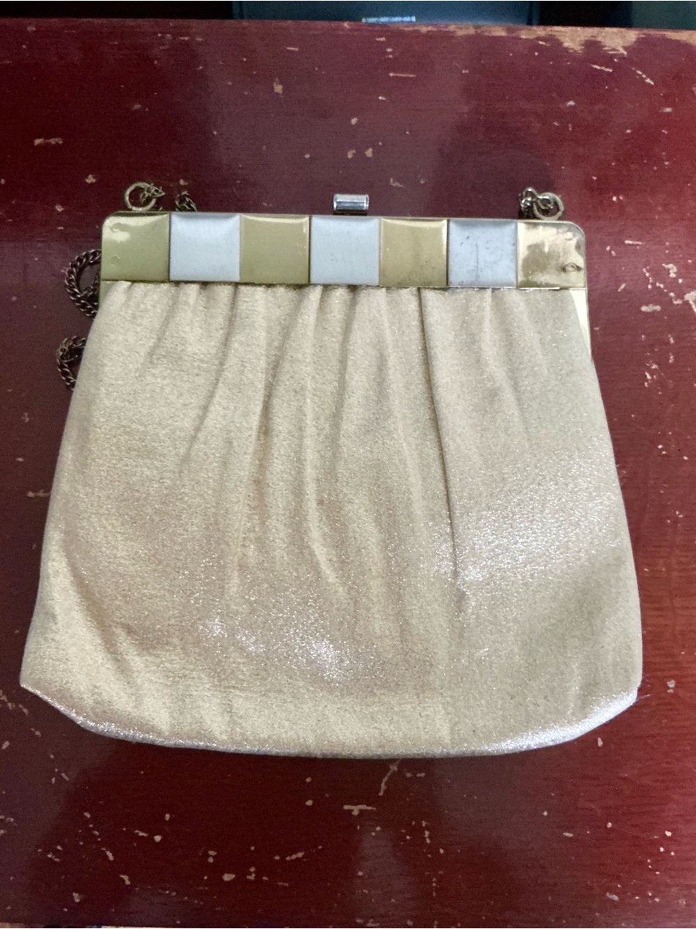 Gold Evening Frame-Top Chain Clutch